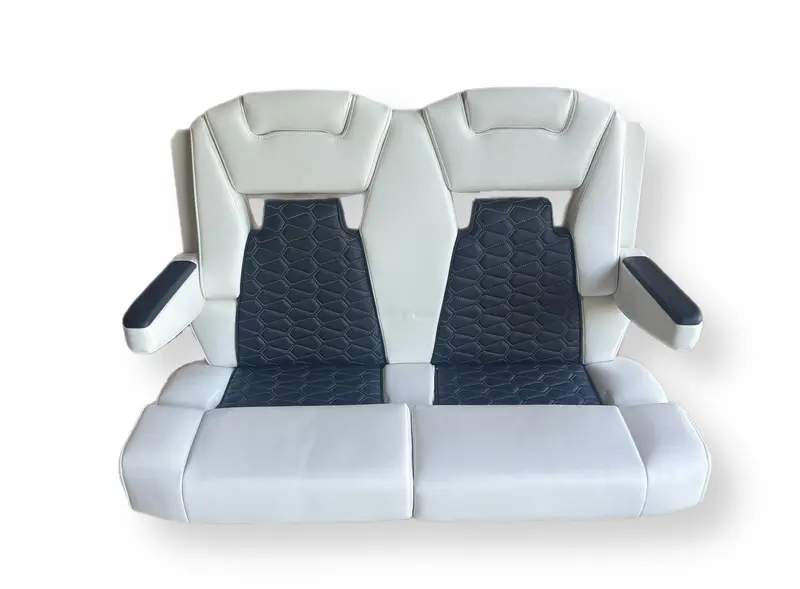 42" Deluxe Dual Helm Captains Chair White & Blue W/ White Stitching 1