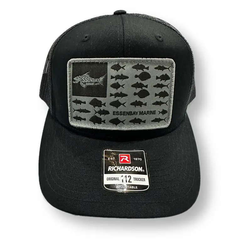 Essenbay Marine Big Patch Black Fish Flag Snap Back Trucker Hat 1
