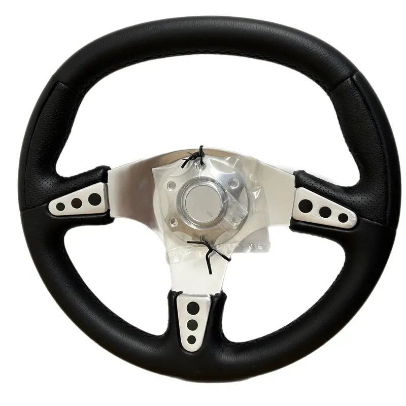 Marine Hardware 13.5" Black Steering Wheel W/ Polished Aluminum Spokes Stwhw303 1