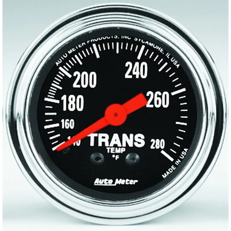 Autometer 2451 Gauge; Trans Temp; 2 1/16In.; 140-280Deg.F; Mechanical; 8Ft.; Traditional Chrome 1