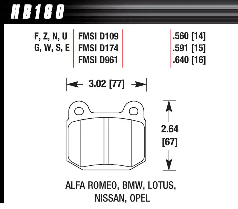 Hawk Performance Street Brake Pads – Hb180F560 Compound, Four-Pad Set 1