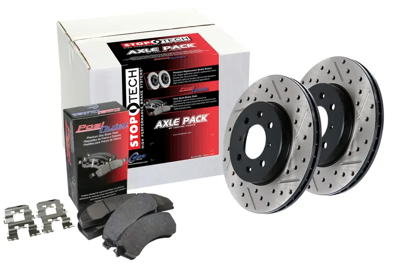 Stoptech 938.62531 Rear Street Axle Brake Kit – Drilled & Slotted Rotors + Pads 1
