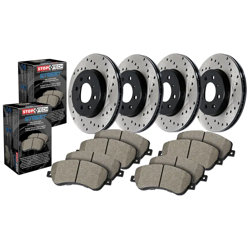 Stoptech Street Axle Pack: Drilled Front & Rear Brake Kit (Model 936.44039) 1